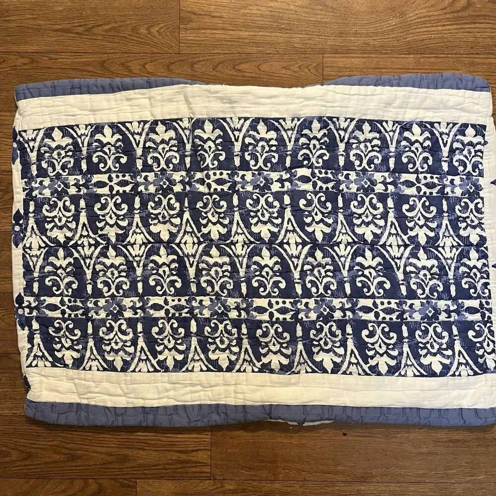 Garnet Hill Twin Bedspread Blue 100% Cotton Quilted Bedding Pillow Sham
